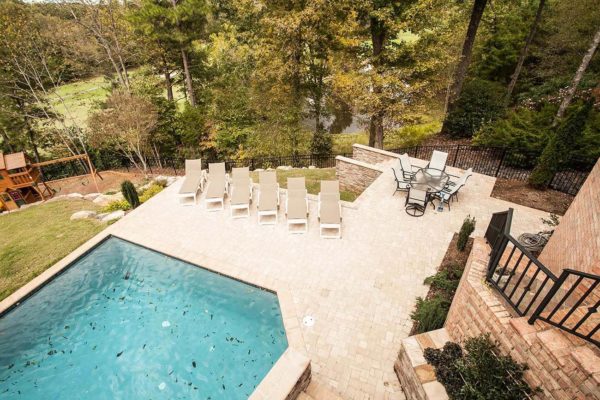 arial view of backyard pool installation