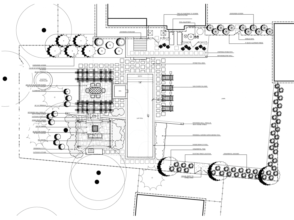 Pool and outdoor living design sketch by MetroGreenscape