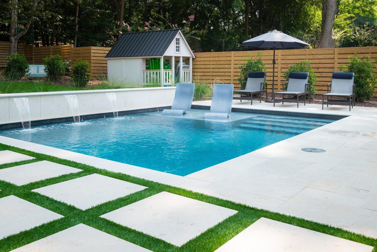 Custom Hardscape and Backyard Pool with fountain Build MetroGreenScape - Charlotte, NC